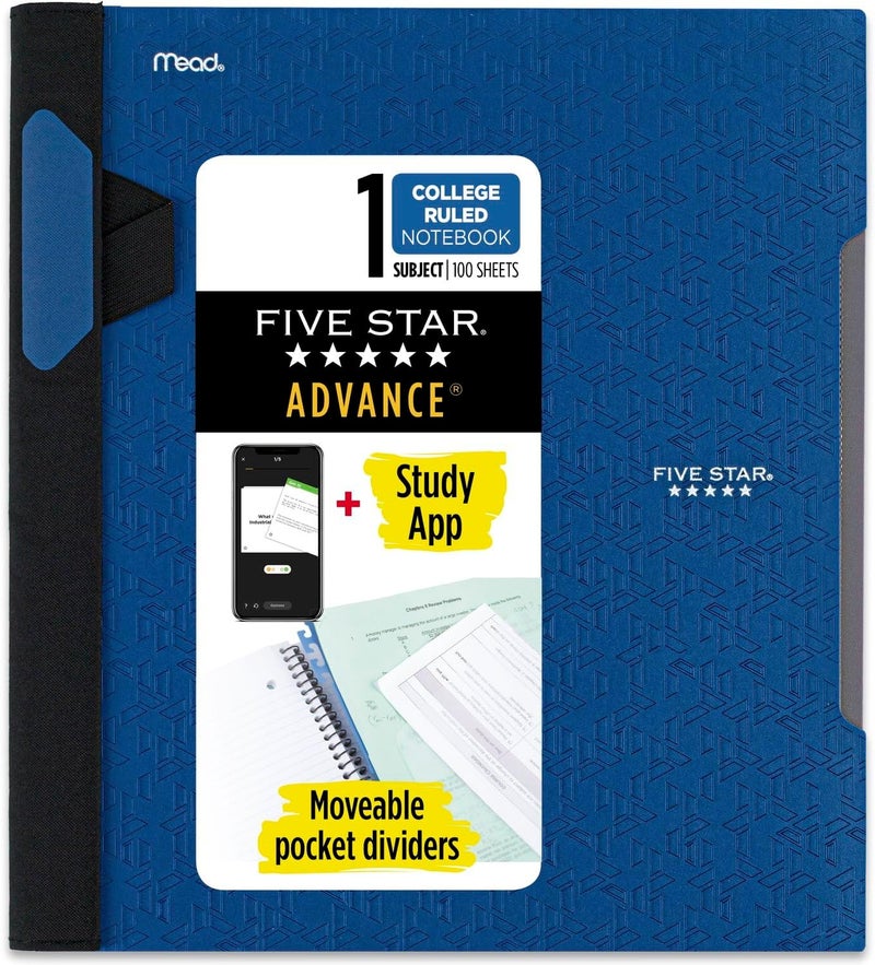 Five Star Advance Spiral Notebook + Study App, 1 Subject, College Ruled Paper, 8-1/2" x 11", 100 Sheets, Spiral Guard, Movable Tabbed Dividers, Color Selected For You, 1 Count (06322) - Image 1